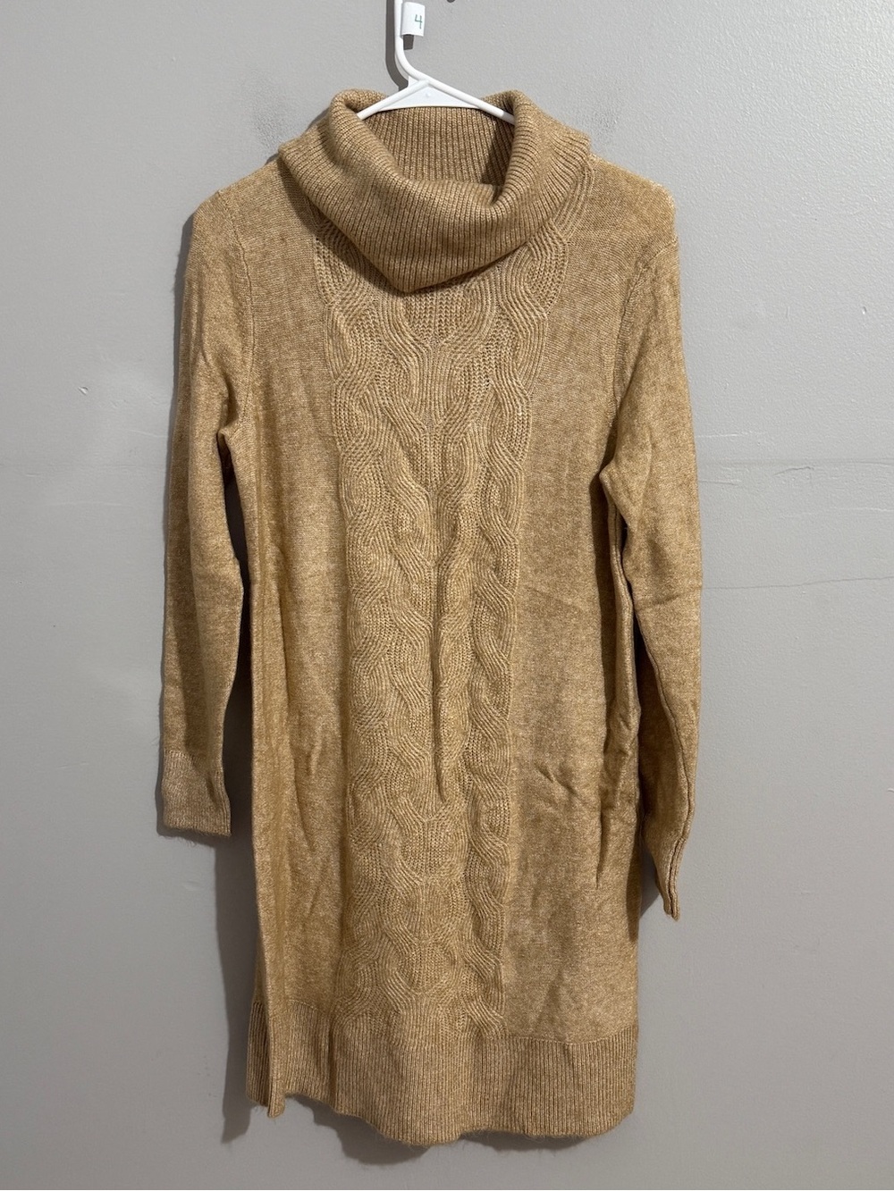 Banana Republic Sweater Dress Womens S Camel Cable Knit Cowl Neck Long Sleeve